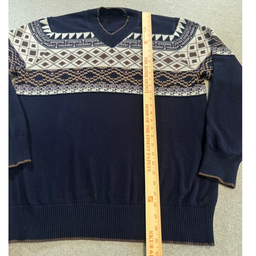 Sean John V Neck Sweater Mens 3XL Navy Blue Good Fair Isle Geometric Pullover - Picture 10 of 11